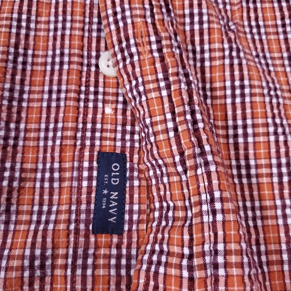 Old Navy Shirt Sleeve Orange Gingham Shirt - Picture 4 of 15